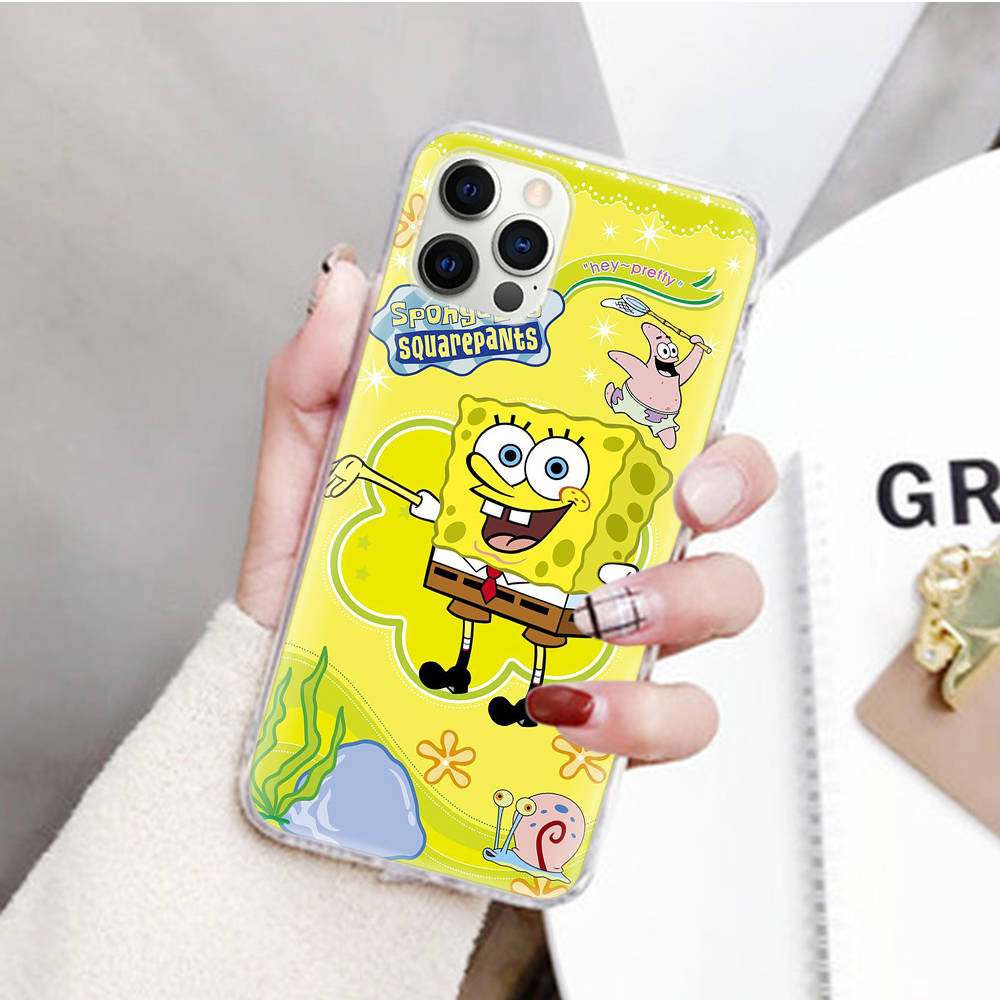 JS43 SpongeBob Прозрачный чехол для Samsung A04 A14 A23 M33 M53 Realme 10 9 C35 C55 VIVO Y02 X80 Infinix Hot 30 Note 11 Tecno Spark 8P Pro