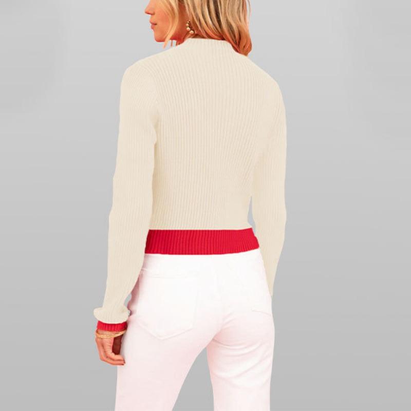 Женский осенне-зимний свитер с высоким воротом и цветными блоками, тонкий трикотажный свитер