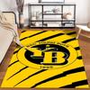 Yellow-Black Striped Logo Design Rug Non-slip rug suitable for living room and bedroom sofas.