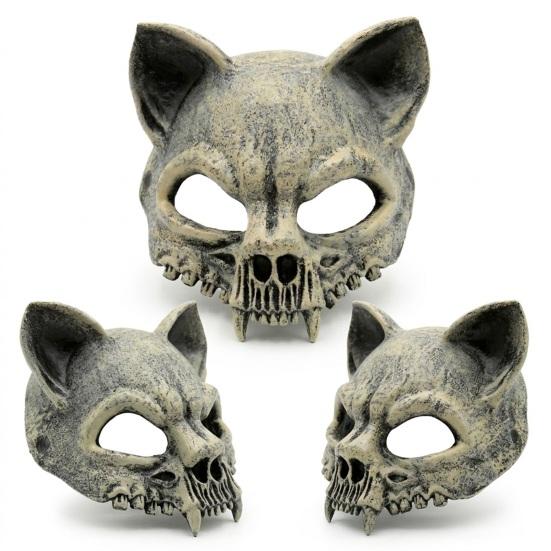 Dark Style Cosplay Prop Animal Skull Masque for Adults, Scary Cat Half Face Realistic Skeleton Masque, Creepy Halloween Party Accessory Cosplay,