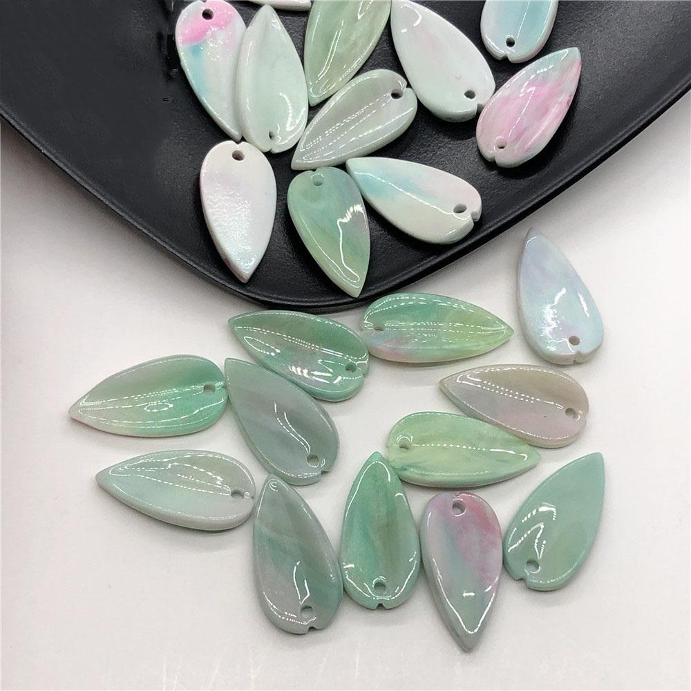 10x19mm 10Pcs Beaded Material Headdress Brooch Accessories Fashion Imitation Shell Leaf Lily of The Valley Leaf Beads DIY Bamboo Acetate Handma