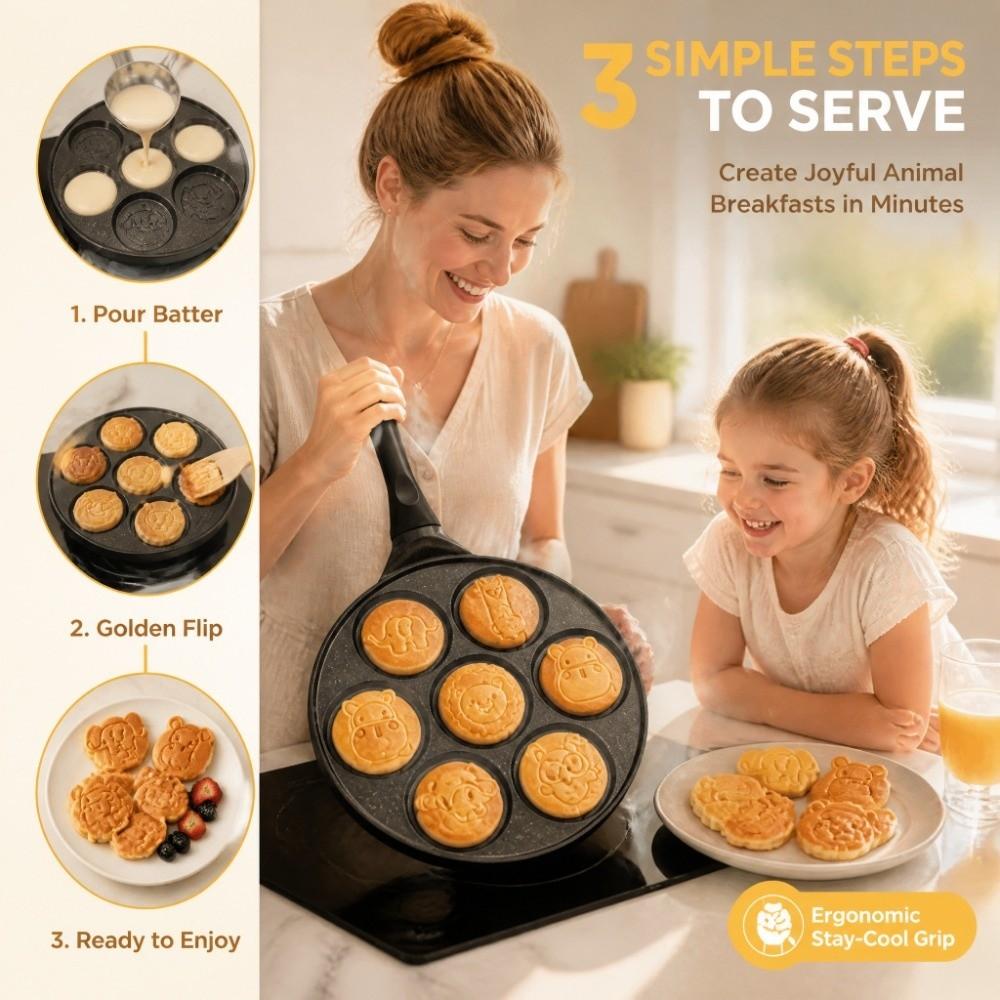Non-Stick Coating Cartoon Griddle Pan 7 Hole Egg Burger Mold Versatile Animal Pancake Pan For Kids