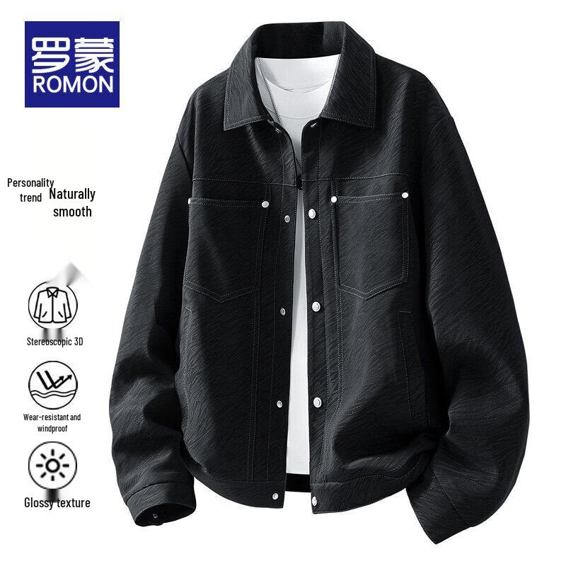 ROMON Men's Casual Texture Lapel Jacket