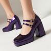 8.Women's High Heel Single Shoes Solid Color Simple Waterproof Platform Thick Heel Shallow Mouth Large Size Single Shoes Four Seasons Shoes