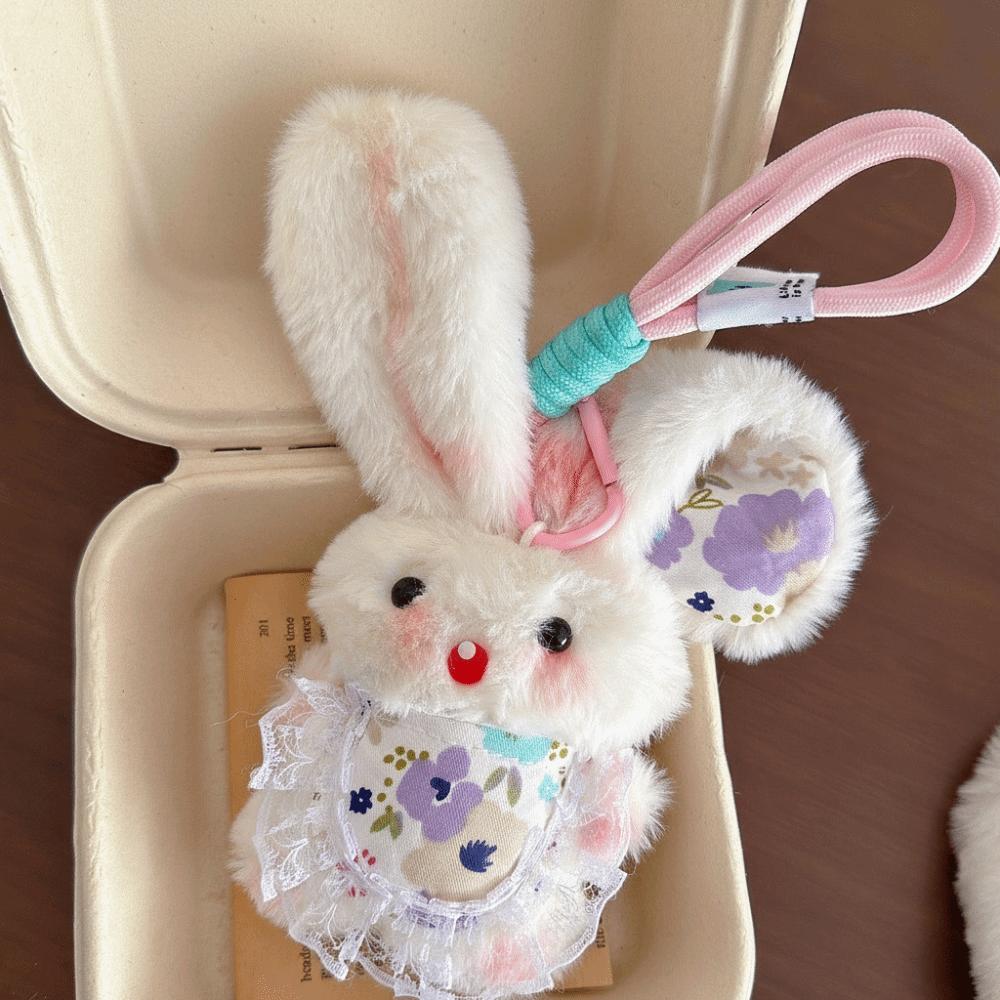 Soft Plush Rabbit Keychain Cute Long-eared Rabbit Pendant Girly Stuffed Keyring Women