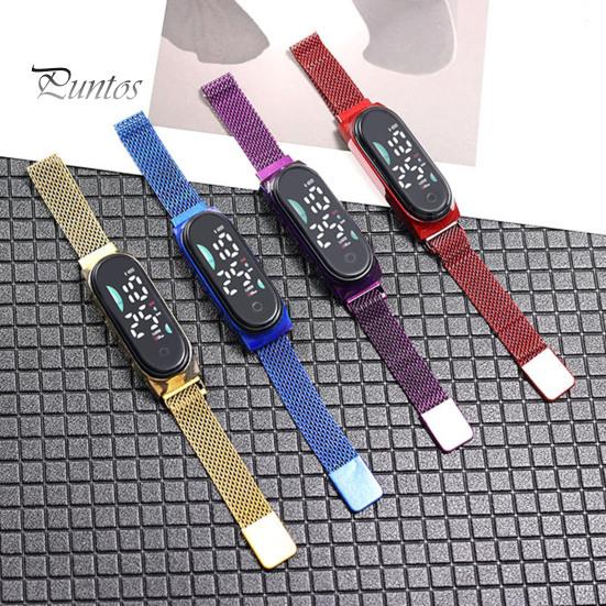 Светодиодные цифровые часы Водонепроницаемые магниты из нержавеющей стали Сенсорный экран Разборчивый циферблат Высокоточный длинный циферблат Спортивные наручные часы унисекс с батарейным питанием