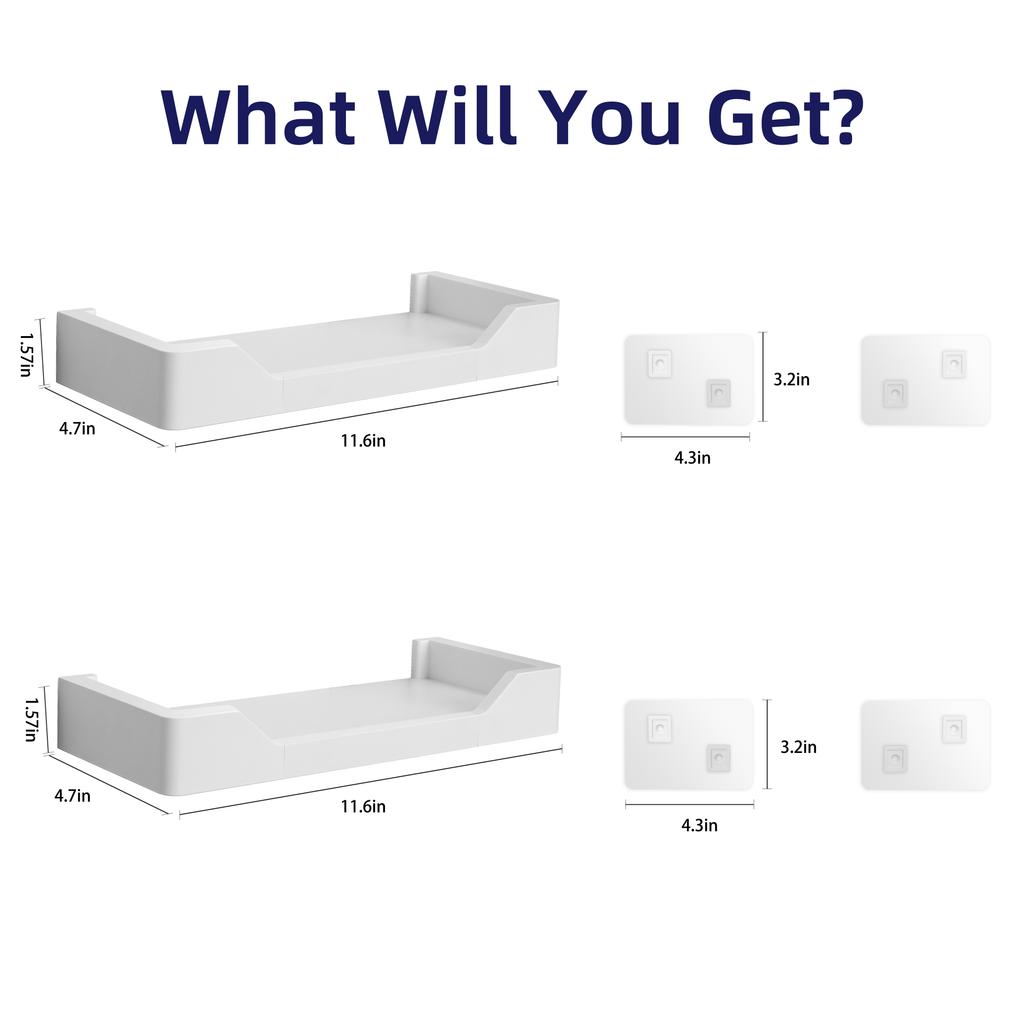 Hot Sale Wall Mount No Drilling Adhesive Save Space Rustproof ABS Resin Hang Rack Home Decor Rectangular Shelf Bathroom Shelves
