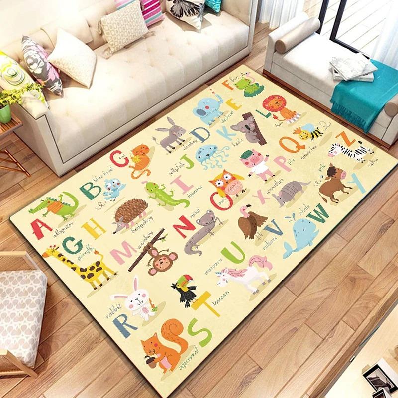 Ковер-мат с алфавитом и животными, Ковер, Буквы АБВ, Обучающий, Для детей, Изучение, Блоки, Домашний декор, Напольный коврик, Ковры для гостиной