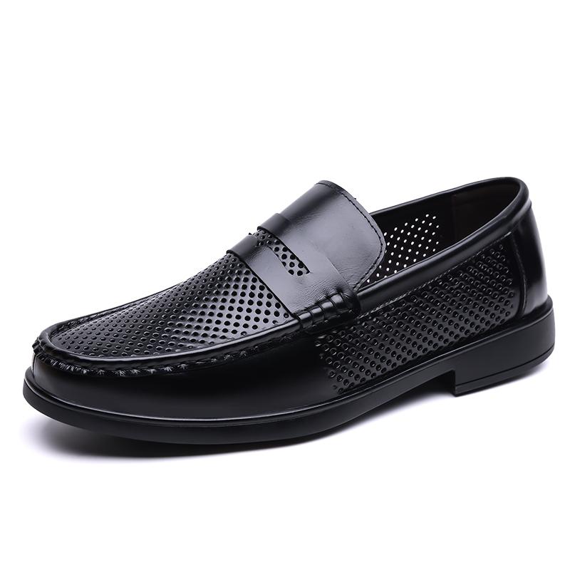 Модный Бренд Удобные Круглый Носок Business Casual Кожаные Туфли Лето Новые Мужские Верхний Слой Коровья Кожа Перфорированные Дышащие Мокасины