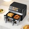 Double-Chamber Air Fryer with Viewing Window, 10 Cooking Programs, Oil-Free Fryer, Hot Air Oven with Touchscreen, Max 200℃