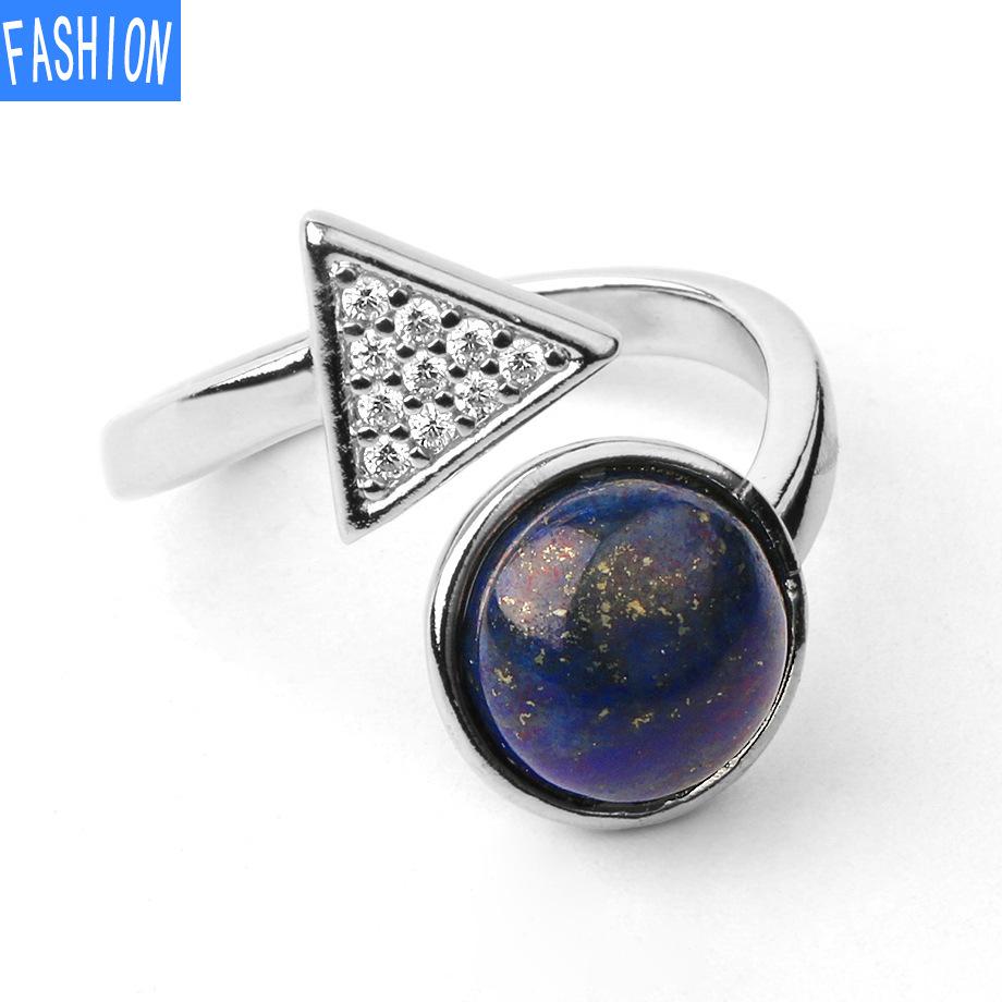 Natural Stone Round Crystal Triangle Adjustable Ring Gift for Women