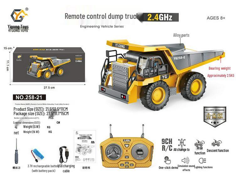Free Shipping Alloy Remote Control Excavator Dump Truck Toy for Kids