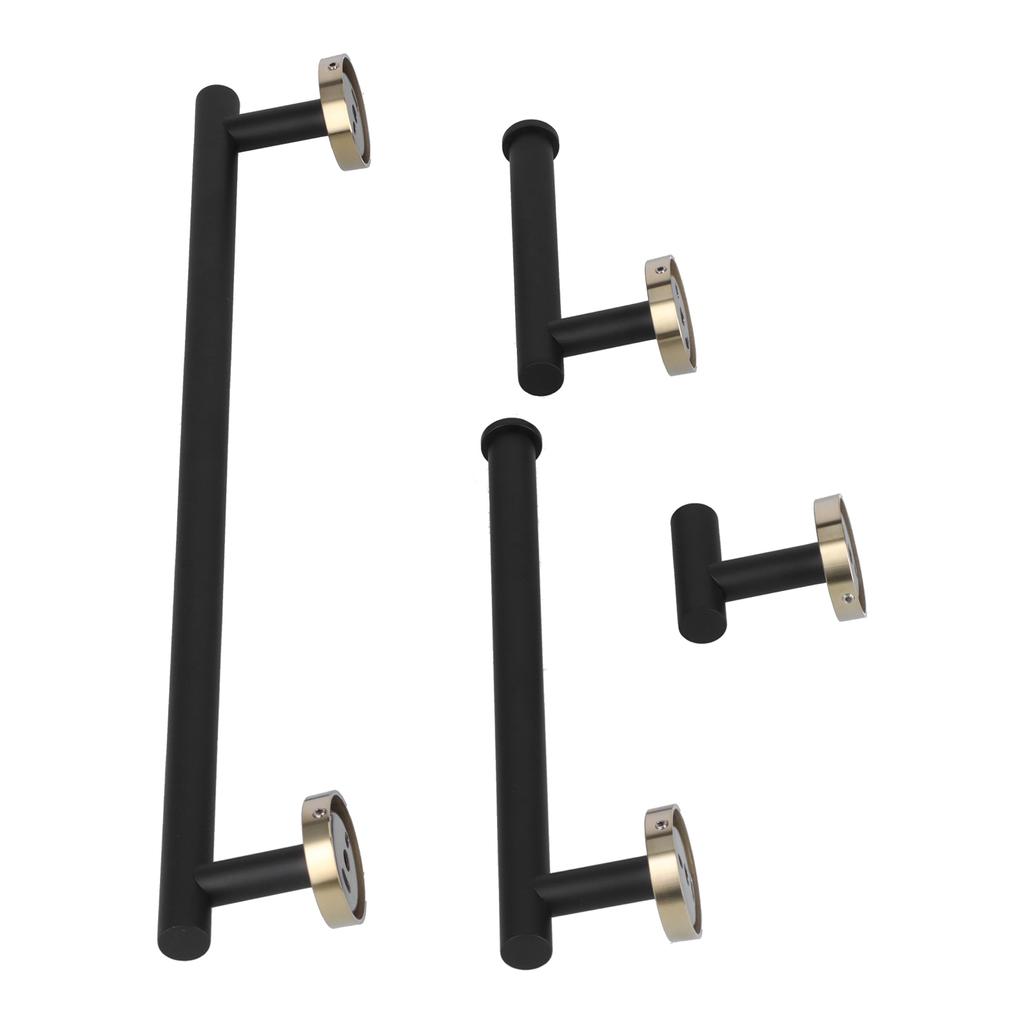 4Pcs Towel Bar Set Stainless Steel Toilet Paper Holder Towel Hooks Rack Bathroom Accessories Black