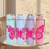 1PC Bright Pink Solid Butterfly 750ml Color Plastic Sports Water Bottle Leakproof Flip Straw Lid Suitable for Sports Office Home Use