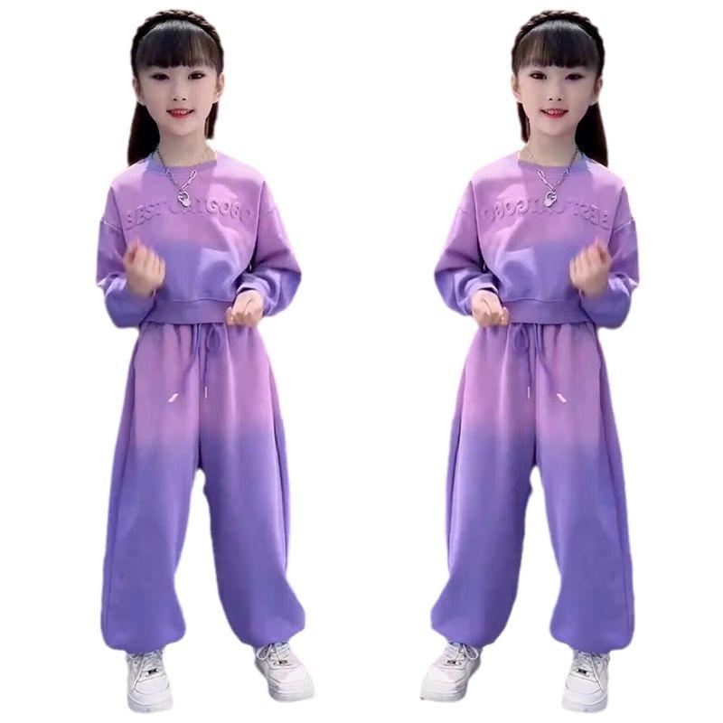 Модный осенний спортивный комплект для девочек - брюки широкого кроя и толстовка с длинным рукавом 2024