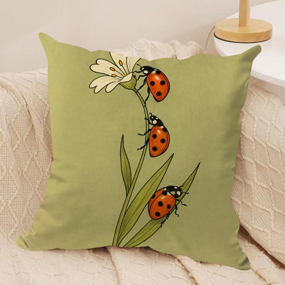 Cute Cartoon Ladybug Cushion Cover Short plush Doublesided Print Square Throw Pillow Covers Sofa Home Cushion Decor