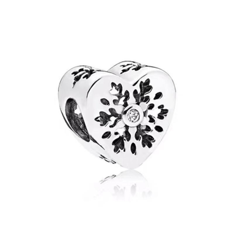 Sparkling Snowflake Circle Dangle Charm Bead Suitable for European Original Silver Bracelet Bangle DIY Jewelry Accessories