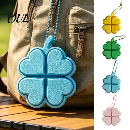 Backpack Hanging Ornament Four-Leaf Clover Clicker Keychain, 3D Printed Leaf Push Toy with Ball Decorative Accessory Chain, Stress Relief Finger Toy,