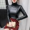 European Station Autumn and Winter Velvet Thickened Leather Jacket Turtleneck Bottoming Shirt Women's Versatile Long-sleeved Top Small Shirt Trendy