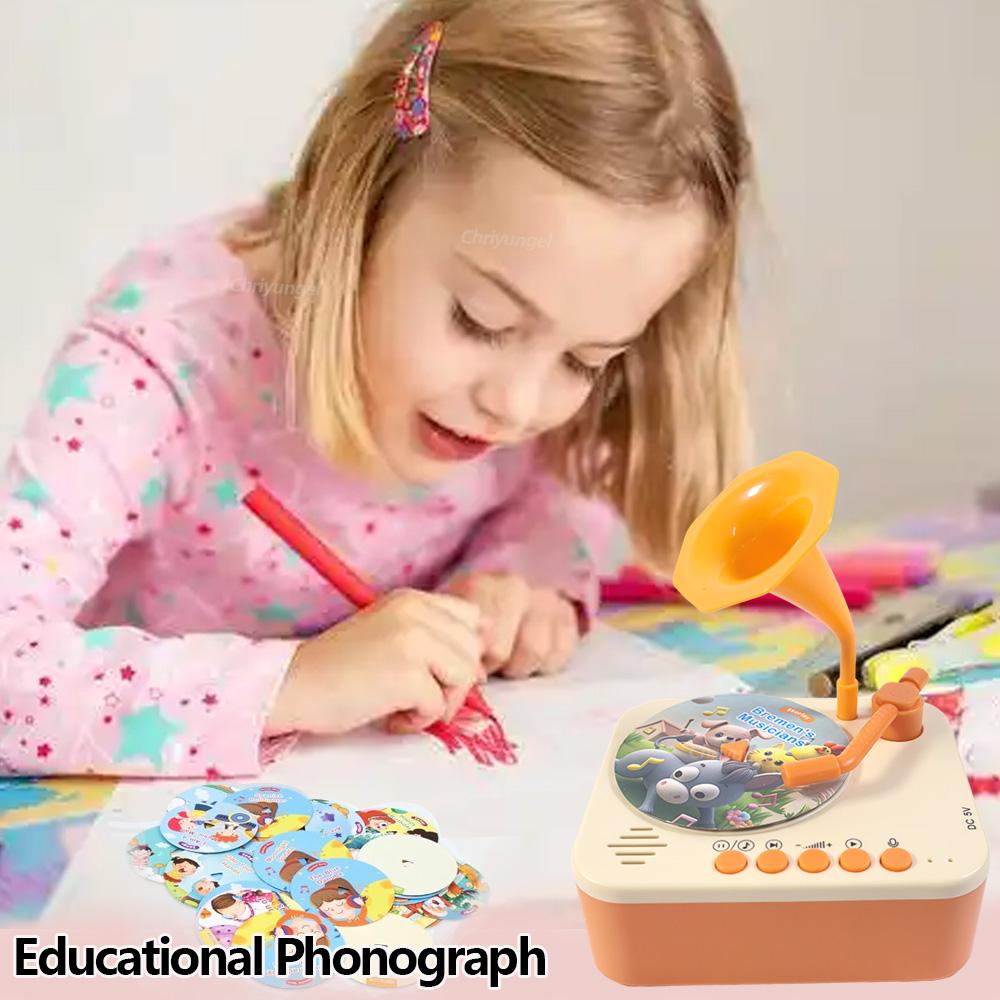 Kids Story Player Gramophone Music Toy with 93 Cards for Early Education Toddler Record Player Phonograph Learning Toys Gifts