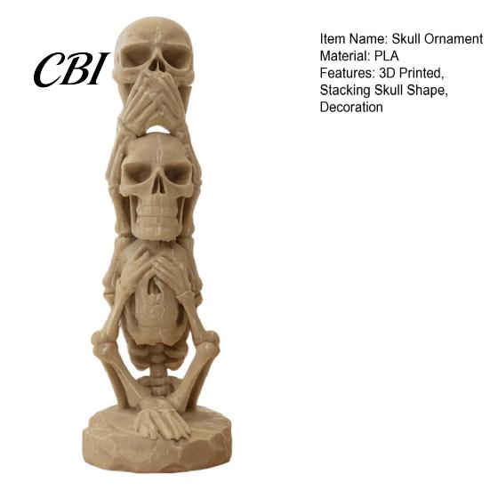 Durable Skull Sculpture 3D Printed Stacking Figurine, Gothic No Speak Hear See Halloween Figurine Statue, Party Horror Decoration for Home Office