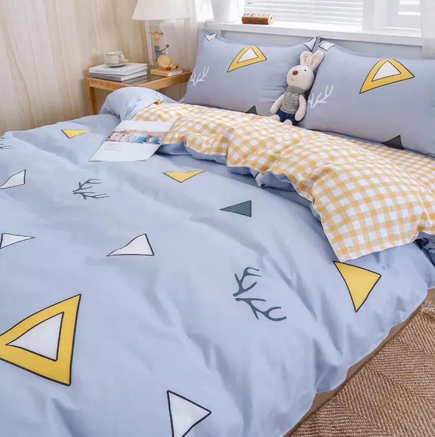 Flower Bedding Set Duvet Cover + Flat Sheet +2pc Pillowcase Double Bed Linens Twin Queen King Full Size Skin Friendly Kids B89