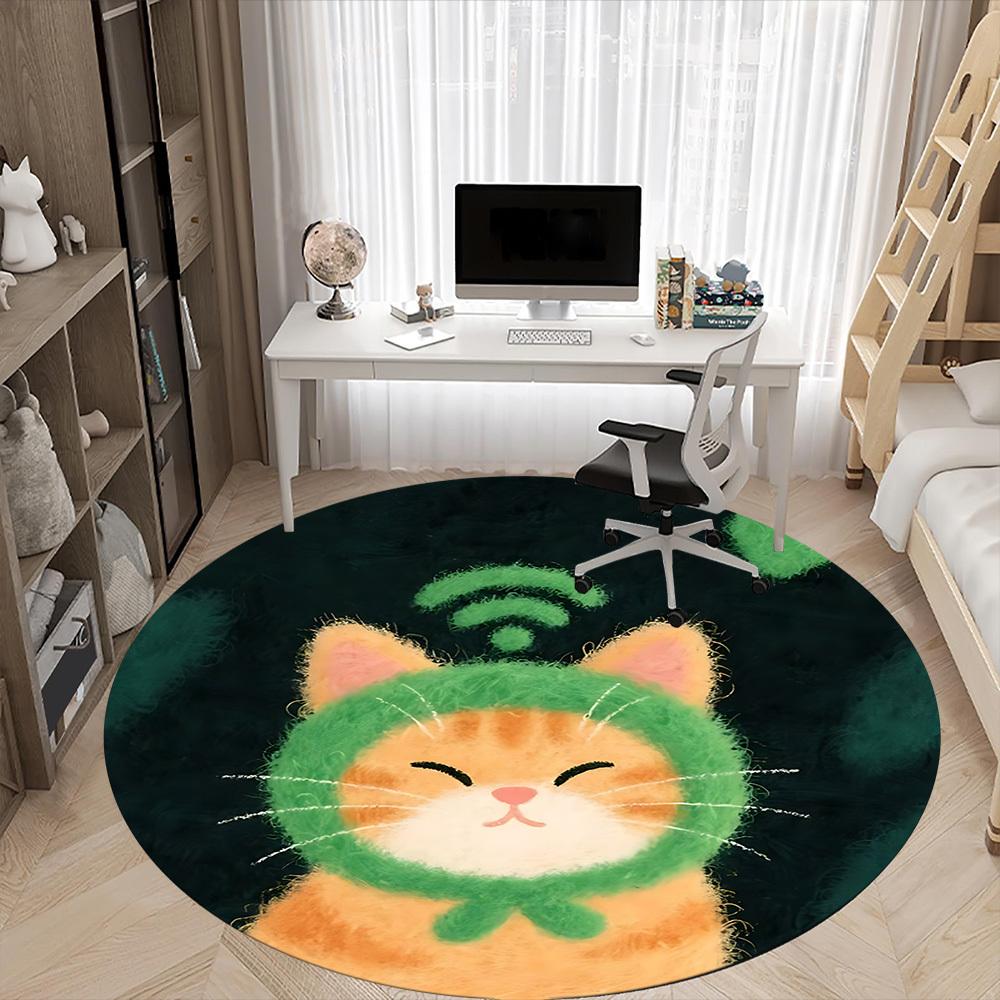 1PC Cat Wi-Fi Office Round Area Rug, Indoor Mat Suitable ForOffice, Under Office Chairs Bedroom Living Room Home Decor, Room Deco f167