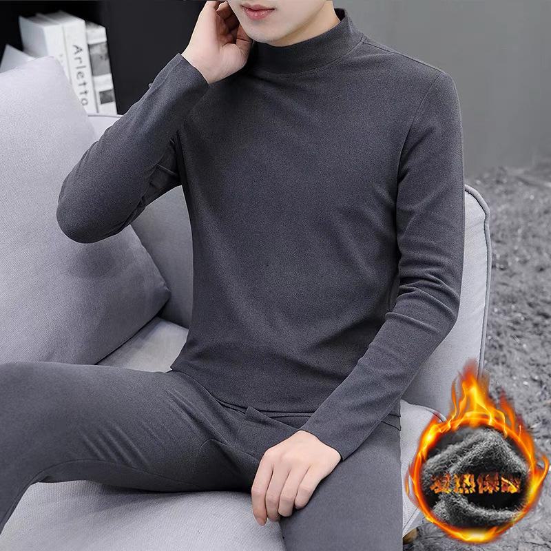 Men's Double-Sided German Velvet Thermal Underwear Set - Half-High Collar, Thickened for Fall and Winter
