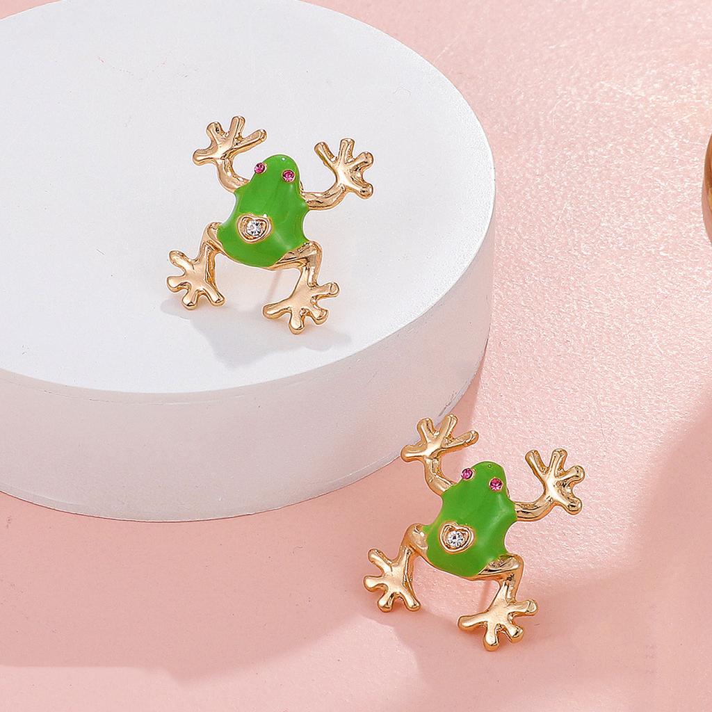1/2 Pairs Frog-Shaped Earrings Sparking Rhinestones Inlaid