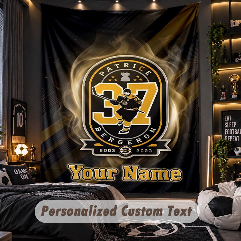 TapestryBoston Bruins Custom Name Text Personalized Wall Hanging Tapestry Home Wall Decor