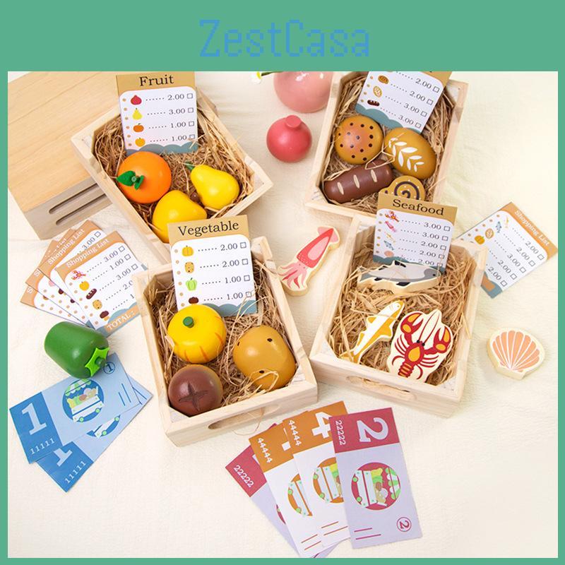 Wooden Boxed Simulation Fruit Bread Sea Food Vegetables Children Set Toys