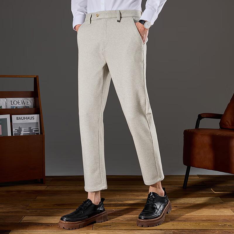 FAPAI Men's Half Elastic Waist Faux Wool Casual Pants