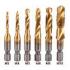 Latest 6-piece Tapping Bit Hexagonal Shank Titanium-plated High-speed Steel Threaded Bit Screw Machine Compound Tap M3 M4 M5 M6 M8 M10 Tool