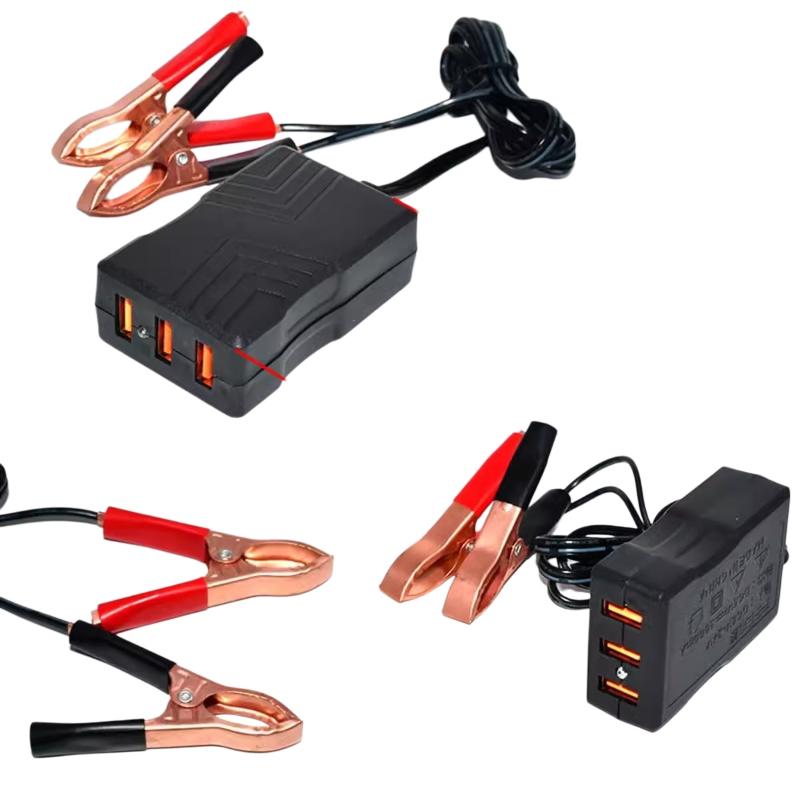 Портативный USB-адаптер питания 12 В 24 В на 5 В, 3 порта для зарядки, зажим-крокодил для аккумулятора, для автомобиля, грузовика, кемпинга, аварийного использования