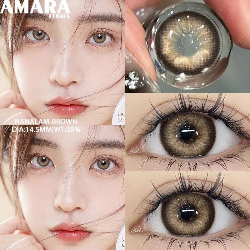 Цветные контактные линзы AMARA для глаз, голубые глаза, зеленые линзы, корейские модные серые линзы для больших глаз, линзы 14,5 мм, ежегодно, 2 шт./пара