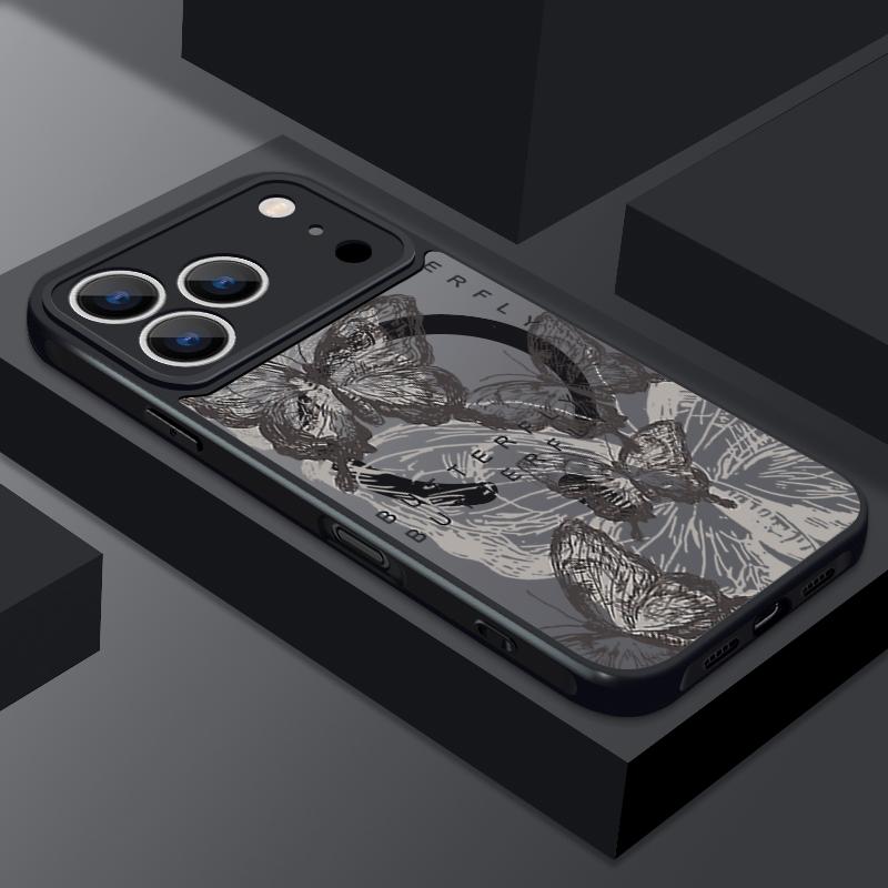 Креативный чехол с узором «Цветы и бабочки» для iPhone 17 Pro Max Чехол iPhone 16 15 14 13 Pro Max Прочный бампер Магнитный для Magsafe Ударопрочная крышка