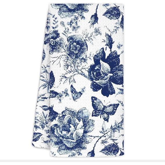 Blue and White Chinoiserie Floral Bird Tea Hand Dish Towels for Kitchen Bathroom, Chinoiserie Decor, Blue Tea Hand Dish Kitchen Towels, 16x24