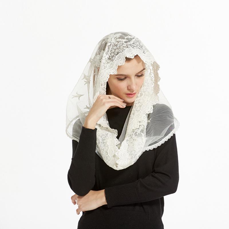 Мягкие вуали-мантильи для женщин Кружевной бесконечный veil-мантилья Латинский бесконечный veil для часовни Латинская месса Покрытие головы Кружевной шарф Вуали-мантильи для церкви