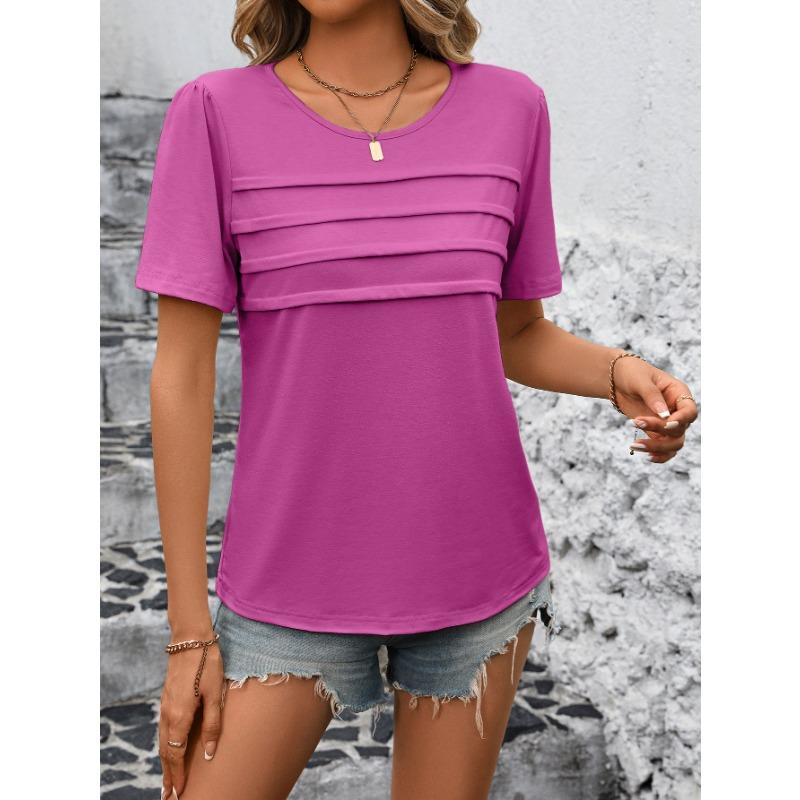Летняя женская футболка, свободный повседневный пуловер с круглым вырезом, однотонный топ с короткими рукавами