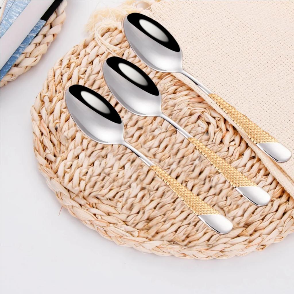 Gold Plated Dinner Spoon Set With Hammered Handle 18-10 Dishwasher Safe Dinning Table Spoon Soup Spoon Cutlery Set