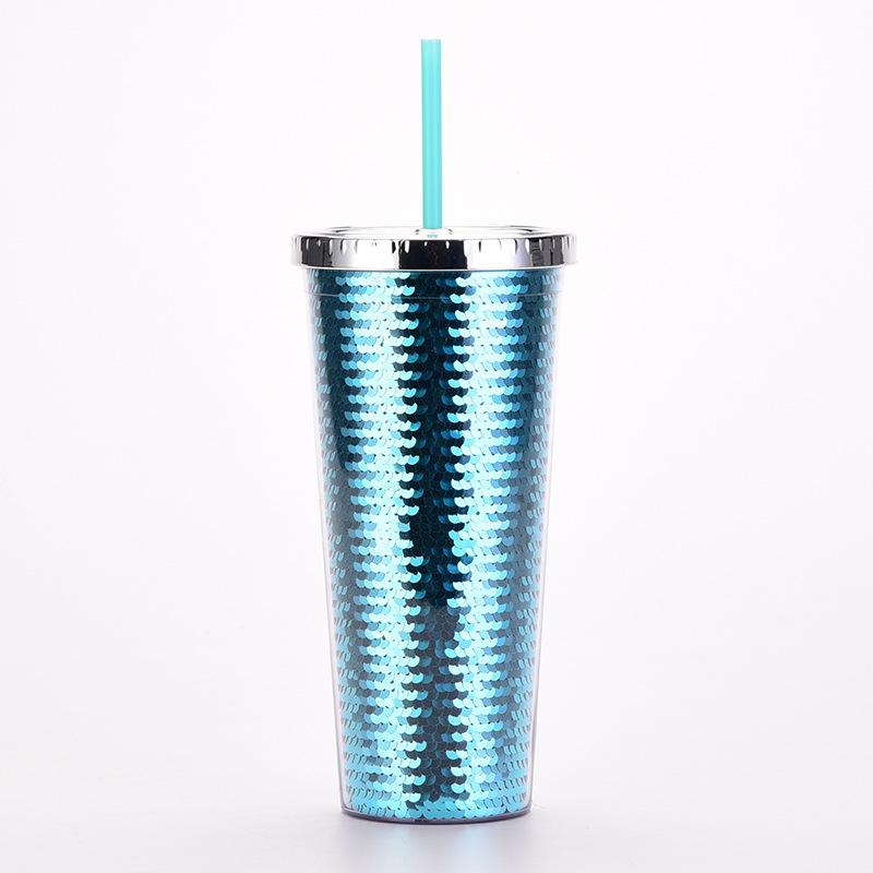 Double-Layer Plastic Cup, Sequined Straw Cup, Straight Cup, Summer Cold Drink Water Cup Can Be Determined