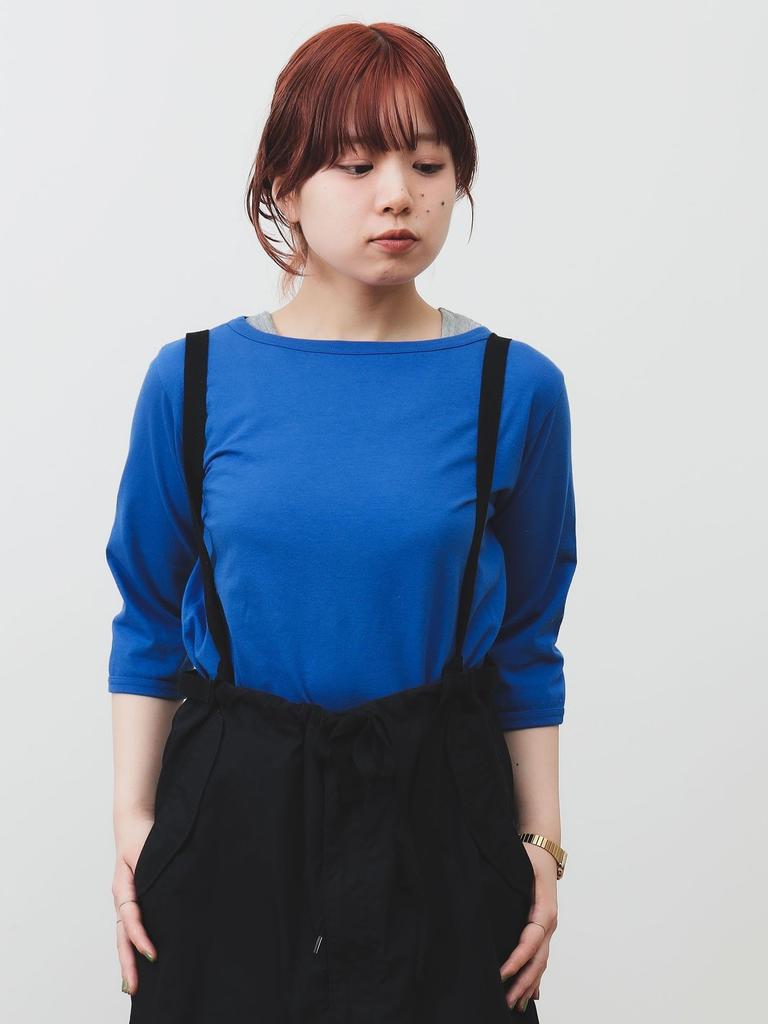 Beams Boy Women's Long Sleeve Tee, Solid Cotton Jersey, Boat Neck, 3/4 Length, Blue, 13140130654