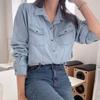 New Arrivals Open Run Epuni Shirt Hip Length Women Cotton Denim