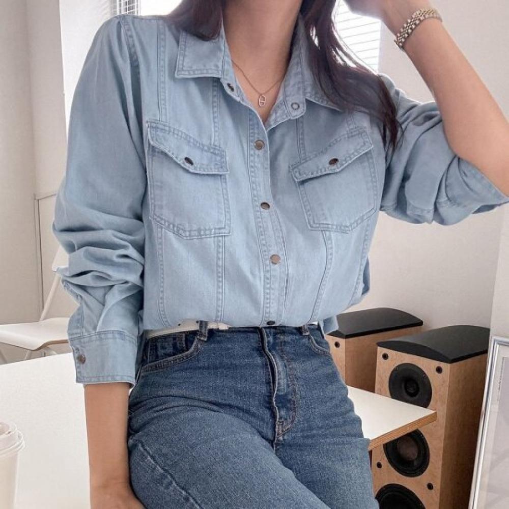 New Arrivals Open Run Epuni Shirt Hip Length Women Cotton Denim