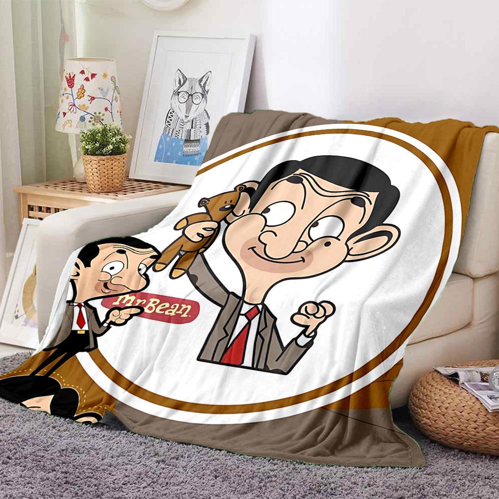 1pc Bean Family Flannel Throw Blanket HD Printed Lightweight Soft Warm All Season Blanket for Sofa, Bed, Travel, Camping Machine Washable