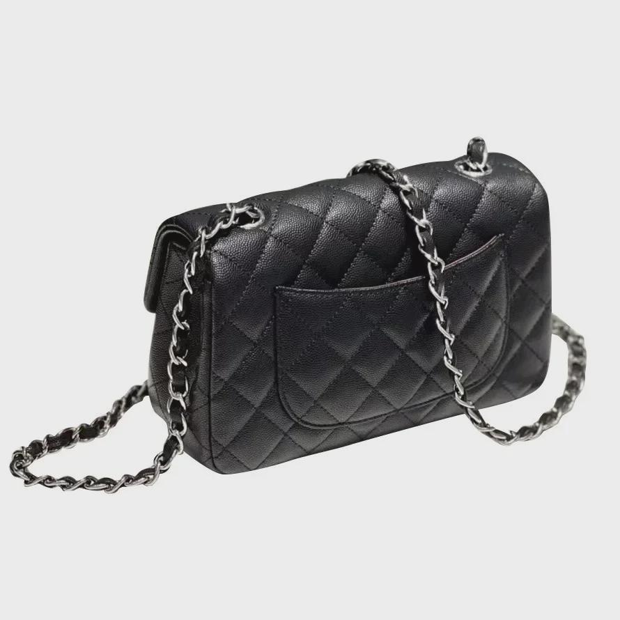 Diamond Flap Genuine Leather Women's Chain Shoulder Bag - Trendy High-Grade Small Square Crossbody for Autumn/Winter