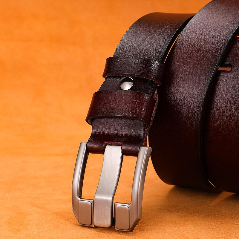 Men Solid Color Leather Belt With Geometric Style And Durable Alloy Buckle Pin
