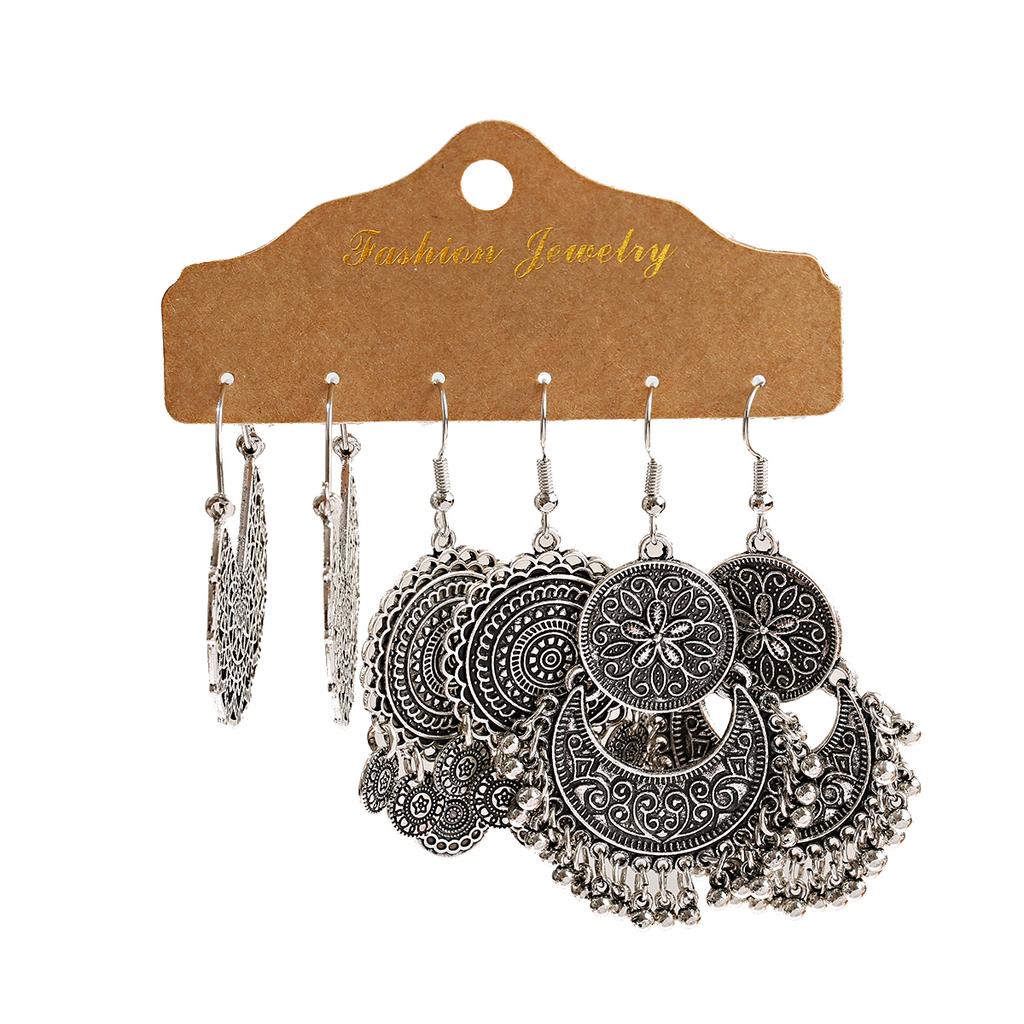 Antique Sliver-Plated Hollow Alloy Geometric Dangle Indian Earrings For Women Gypsy Zircon Boho Ethnic Leaf Bell Tassel Earring