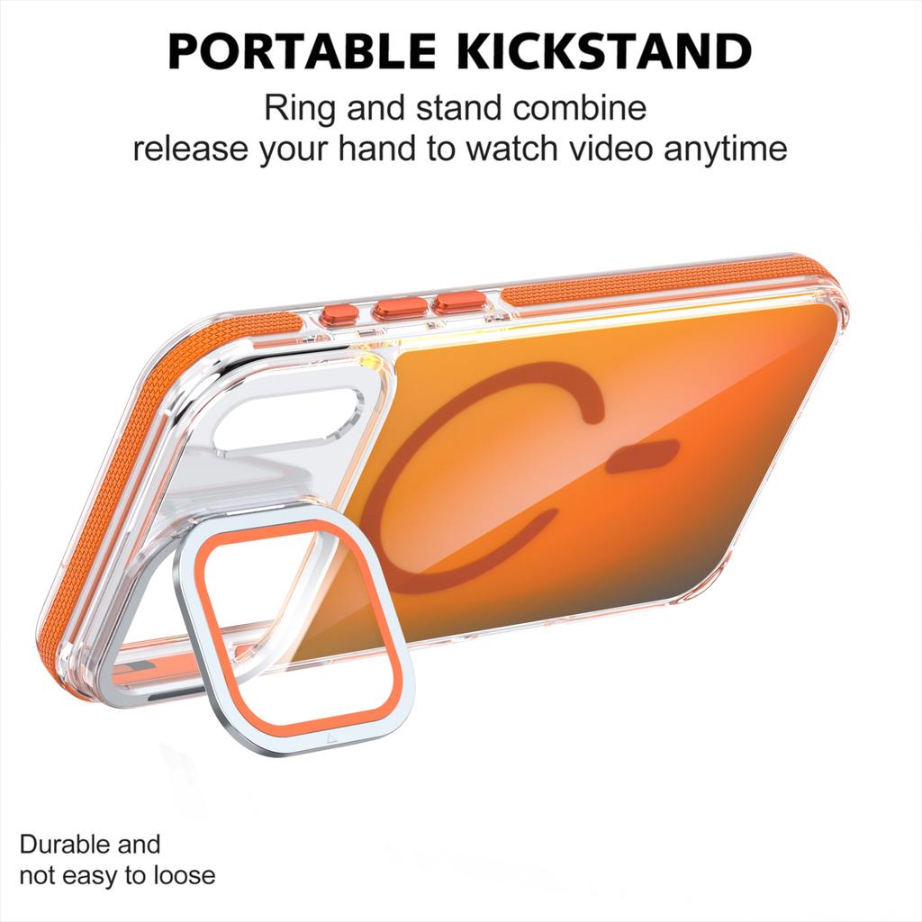 For iPhone 17 Pro Magnetic Case TPU Acrylic Phone Back Cover with Lens Film and Kickstand