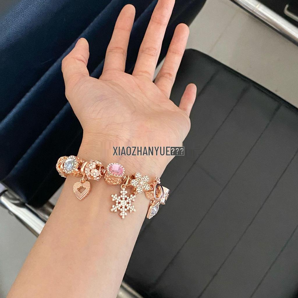 Pan's Rose Gold Snowflake Bracelet: Elegant Beaded Jewelry for Female Students